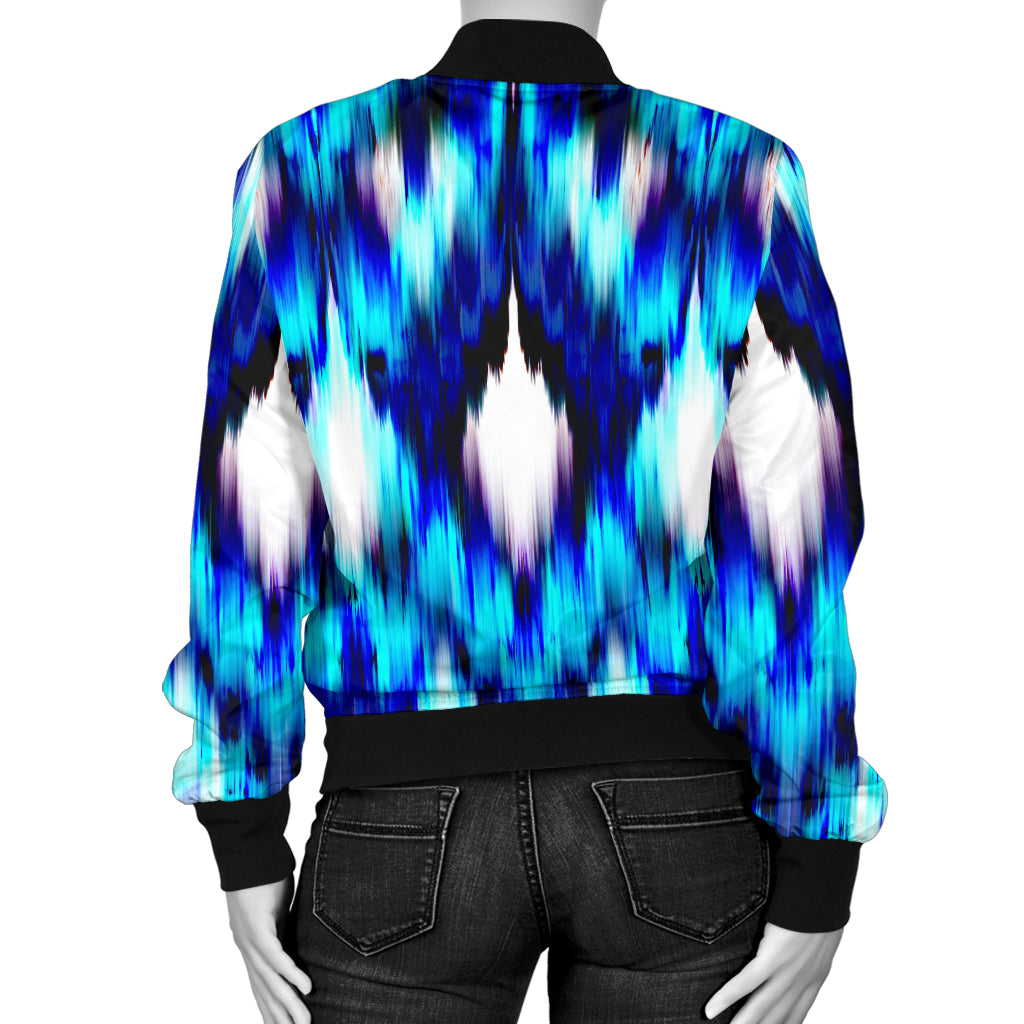 Ikat Blue Pattern Print Design 01 Women's Bomber Jacket