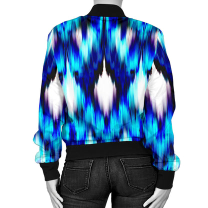 Ikat Blue Pattern Print Design 01 Women's Bomber Jacket