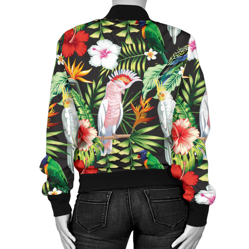 Tropical Flower Pattern Print Design TF03 Women Bomber Jacket