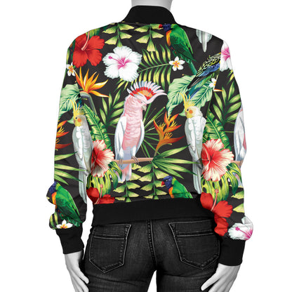 Tropical Flower Pattern Print Design TF03 Women Bomber Jacket