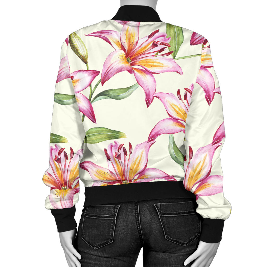 Lily Pattern Print Design LY011 Women Bomber Jacket