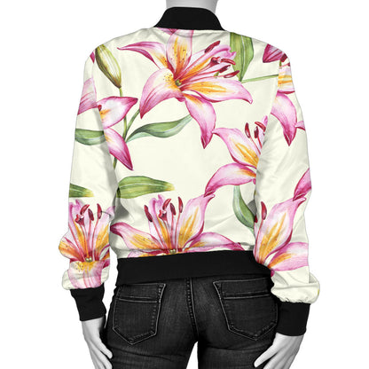Lily Pattern Print Design LY011 Women Bomber Jacket