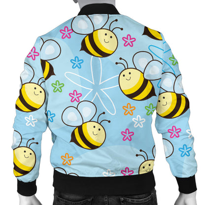 Bee Pattern Print Design BEE03 Men Bomber Jacket