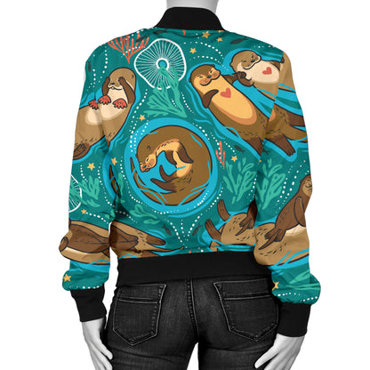 Sea Otter Pattern Print Design 01 Women's Bomber Jacket