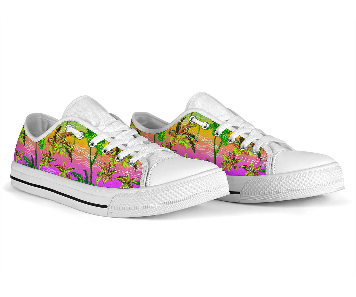 Palm Tree Rainbow Pattern White Bottom Low Top Shoes