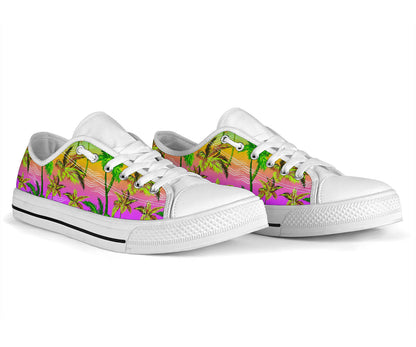 Palm Tree Rainbow Pattern White Bottom Low Top Shoes