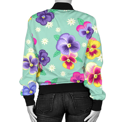 Pansy Pattern Print Design PS08 Women Bomber Jacket
