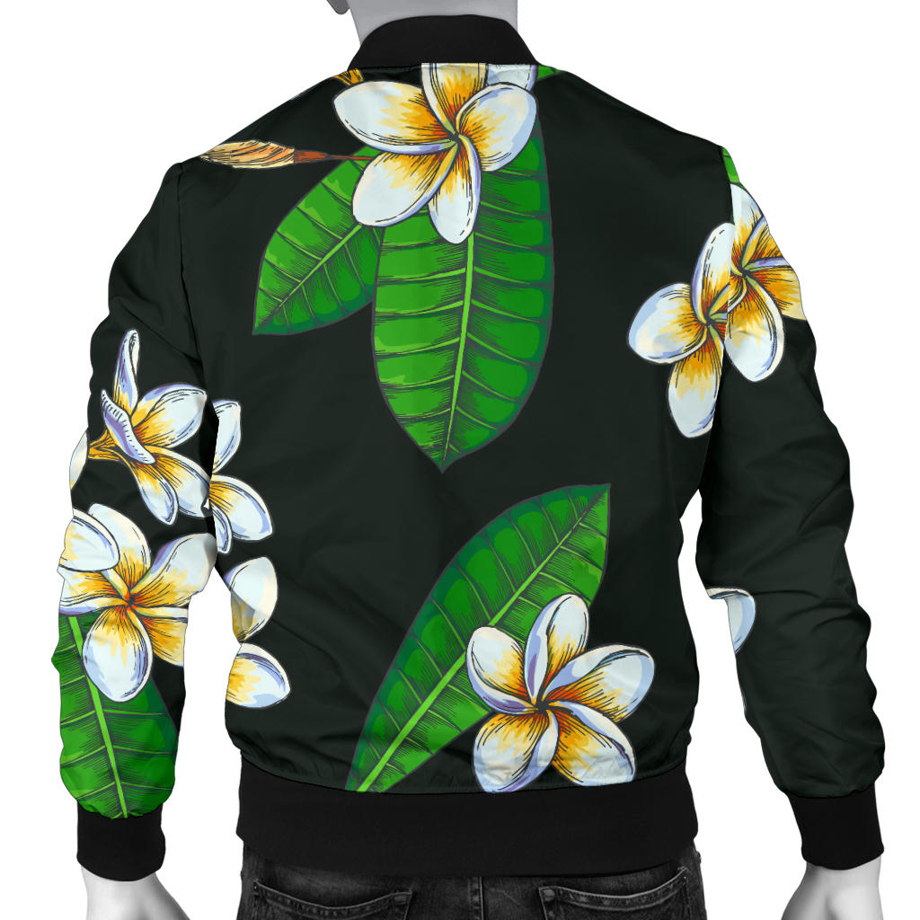 White Plumeria Pattern Print Design PM023 Men Bomber Jacket