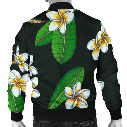 White Plumeria Pattern Print Design PM023 Men Bomber Jacket