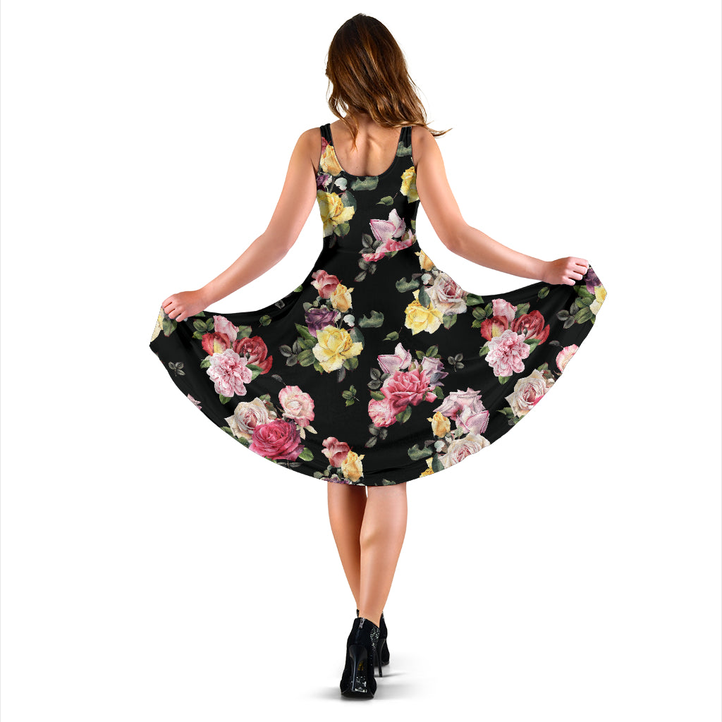 Rose Pattern Print Design RO010 Midi Dress