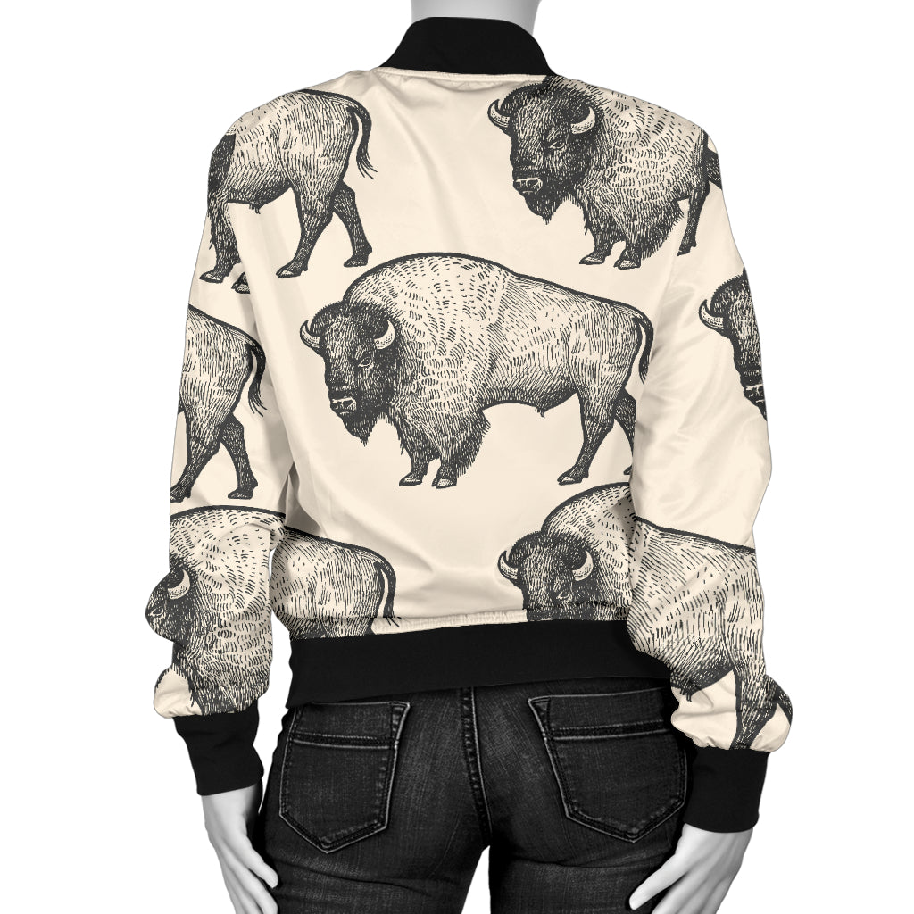 Bison Pattern Print Design 02 Women's Bomber Jacket