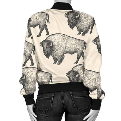 Bison Pattern Print Design 02 Women's Bomber Jacket