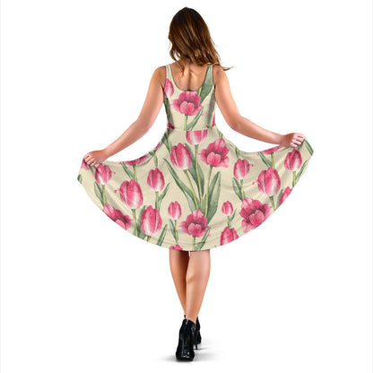 Tulip Pink Pattern Print Design TP06 Midi Dress
