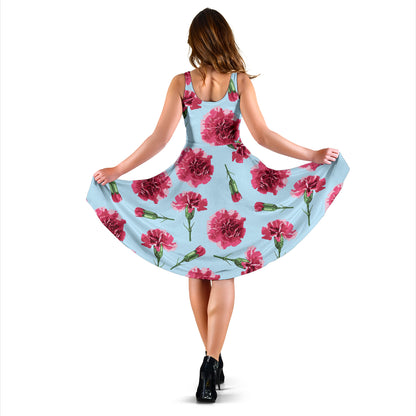 Carnations Pattern Print Design CN01 Midi Dress