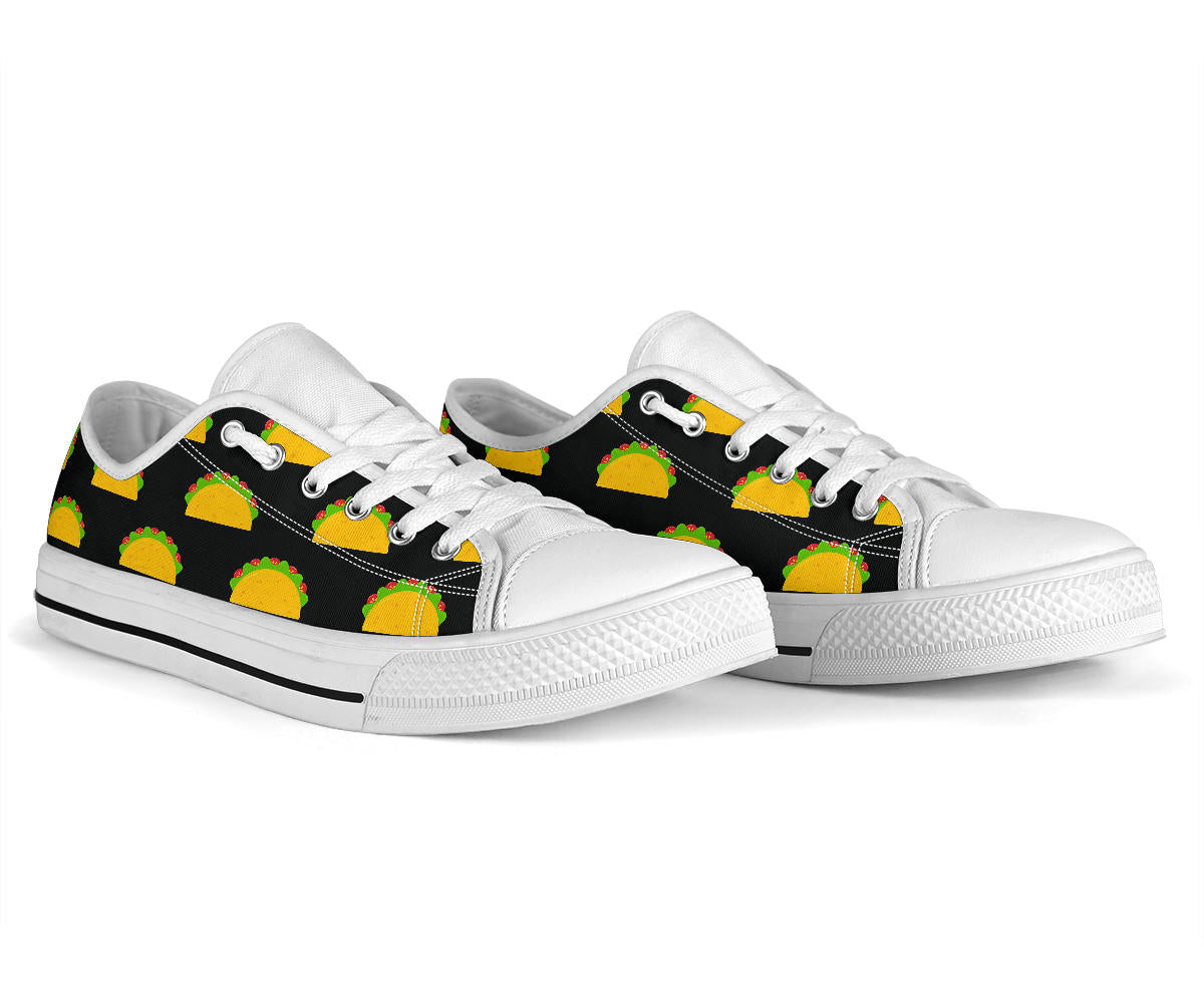 Taco Pattern Print Design TC06 White Bottom Low Top Shoes