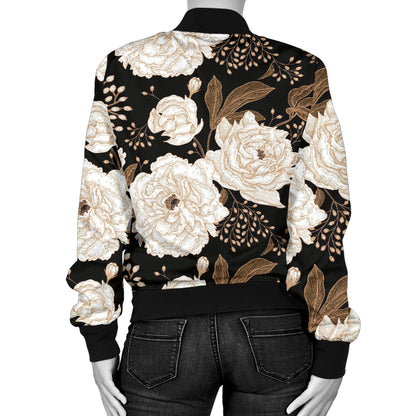 Peony Pattern Print Design A02 Women's Bomber Jacket