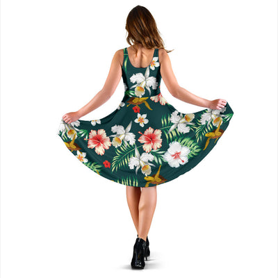 Hawaiian Flower Design with SeaTurtle Print Midi Dress