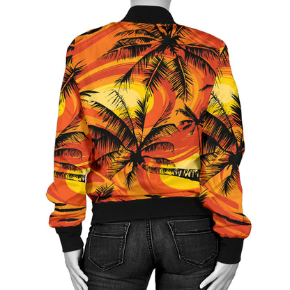 Palm Tree Pattern Print Design A02 Women's Bomber Jacket