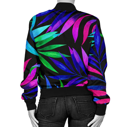 Tropical Flower Pattern Print Design TF010 Women Bomber Jacket