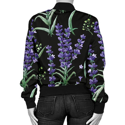 Lavender Pattern Print Design LV01 Women Bomber Jacket