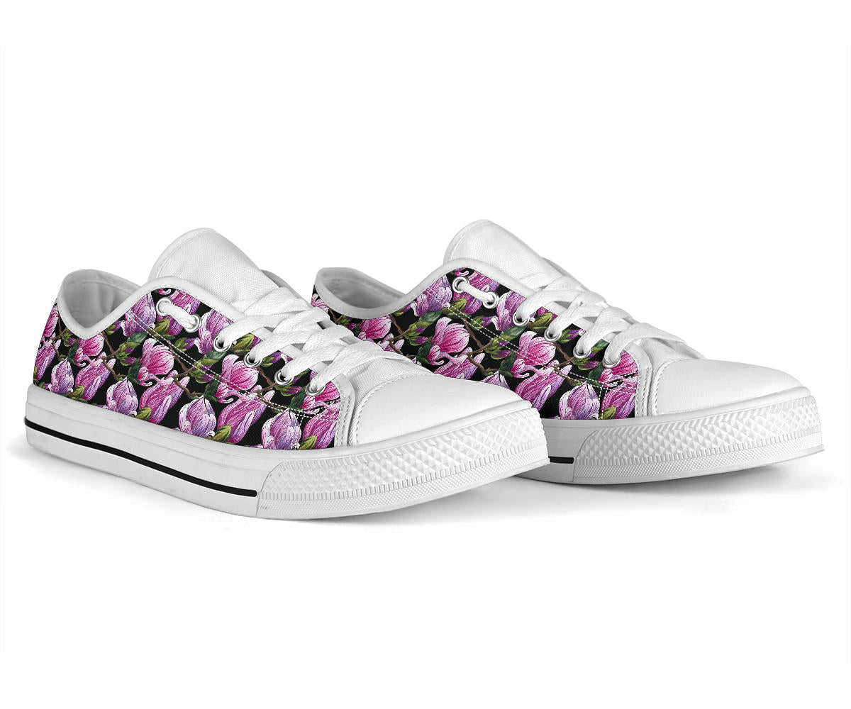 Magnolia Pattern Print Design MAG011 White Bottom Low Top Shoes