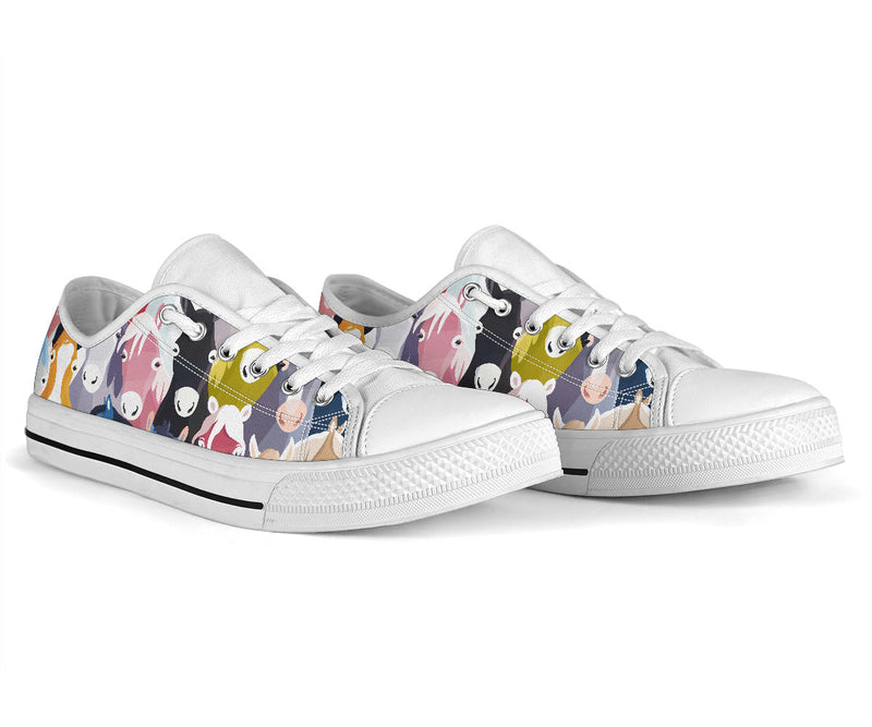 Colorful Horse Pattern White Bottom Low Top Shoes