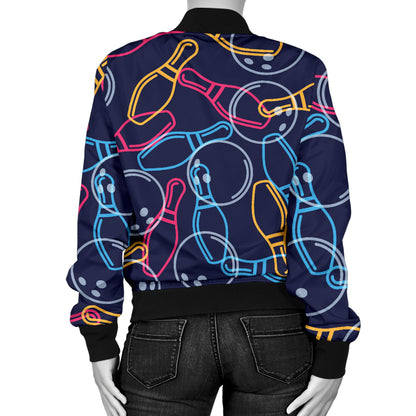 Bowling Pattern Print Design 07 Women's Bomber Jacket