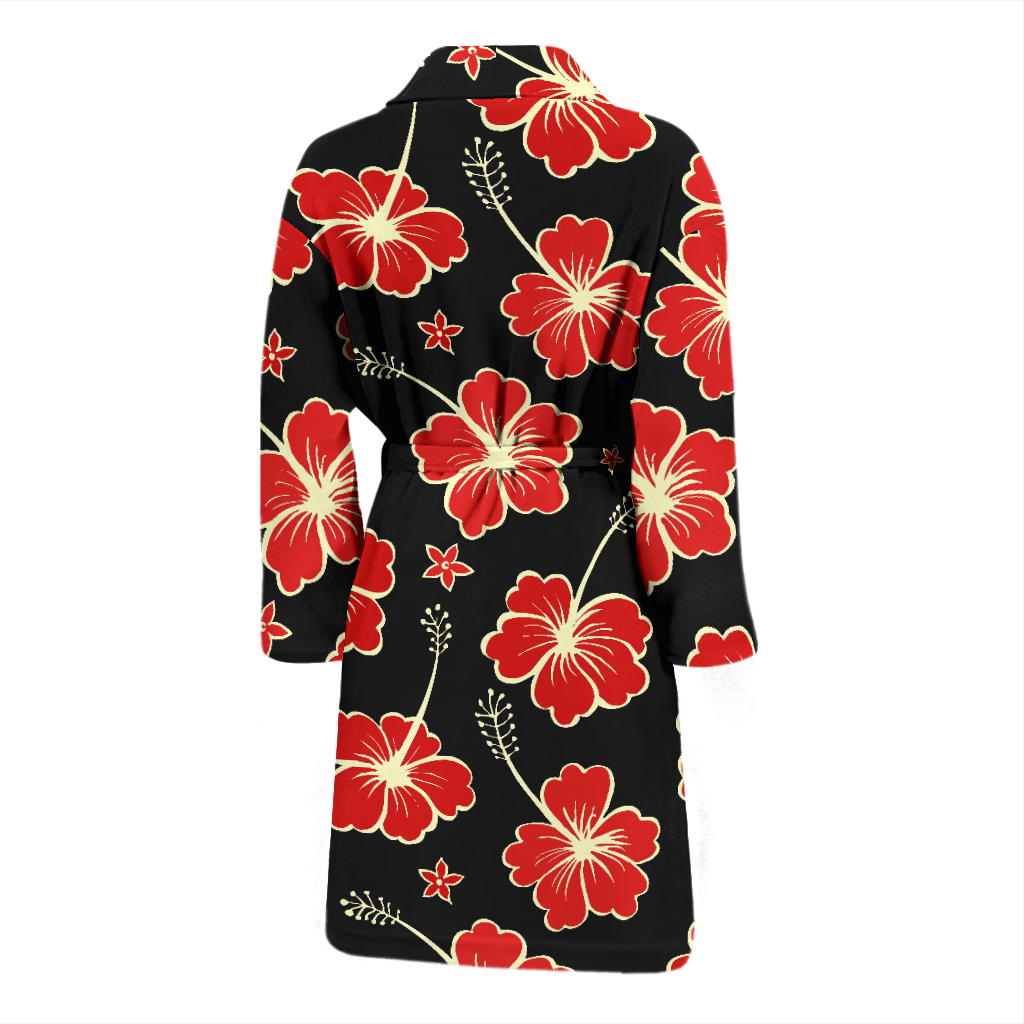 Red Hibiscus Pattern Print Design HB021 Men Bathrobe