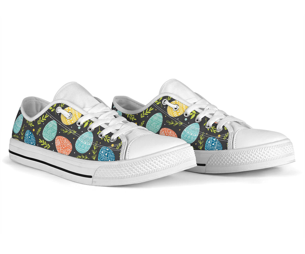 Easter Eggs Pattern Print Design RB01 White Bottom Low Top Shoes