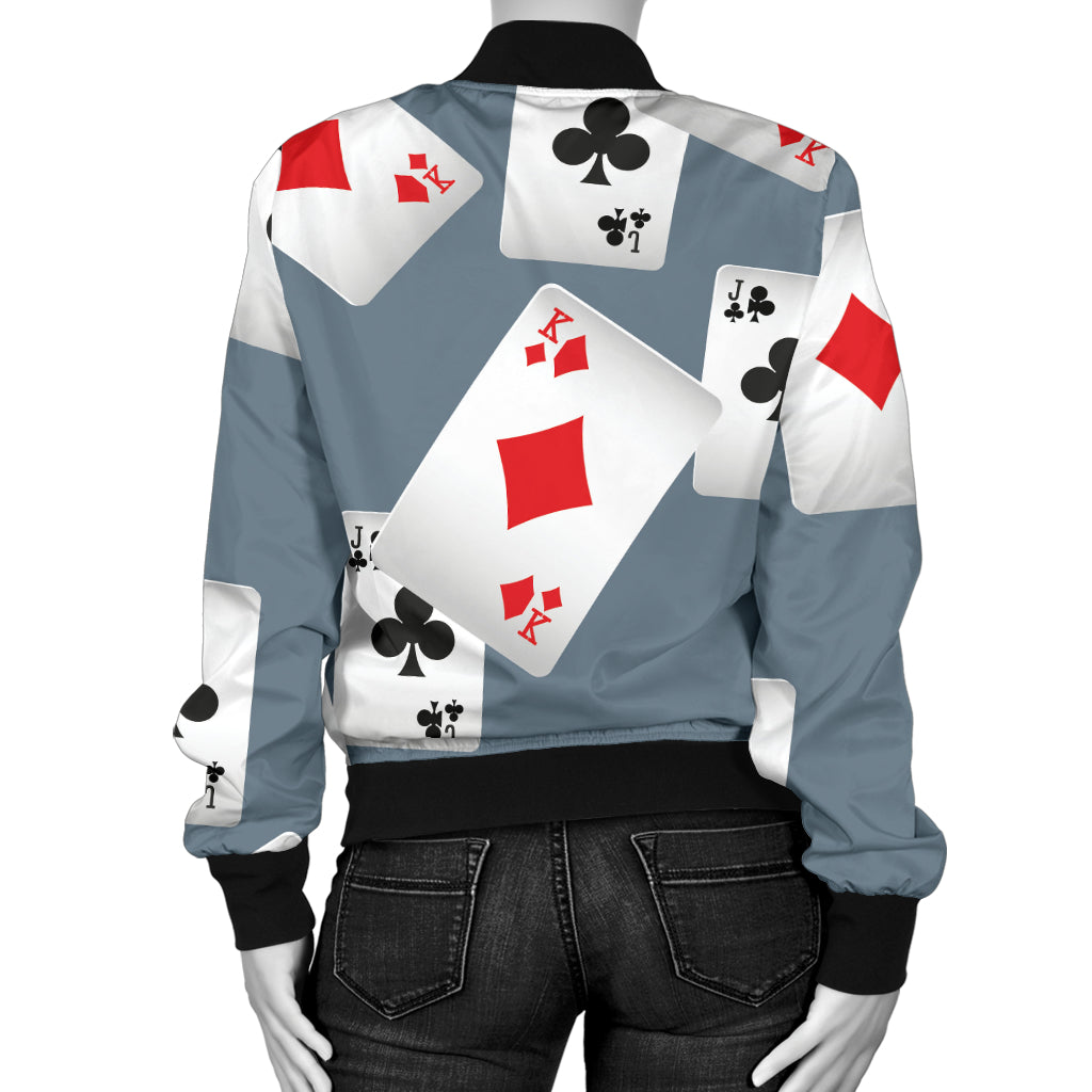 Poker Cards Pattern Print Design A05 Women's Bomber Jacket