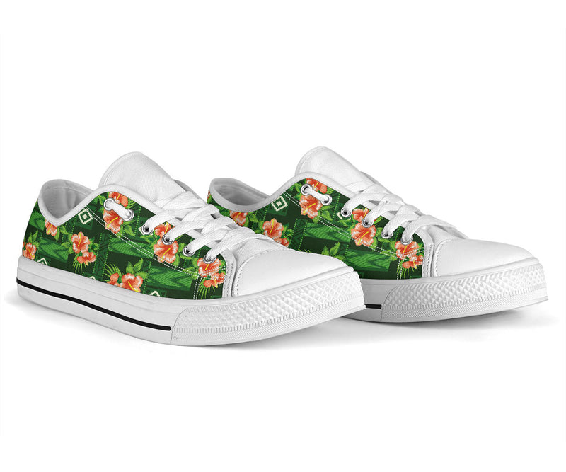 Hibiscus Pattern Print Design HB05 White Bottom Low Top Shoes