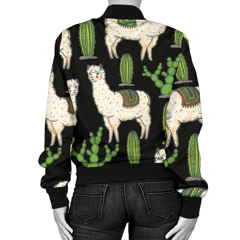 Llama Cactus Pattern Print Design 011 Women's Bomber Jacket