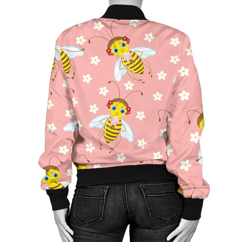 Bee Pattern Print Design BEE07 Women Bomber Jacket