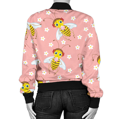 Bee Pattern Print Design BEE07 Women Bomber Jacket