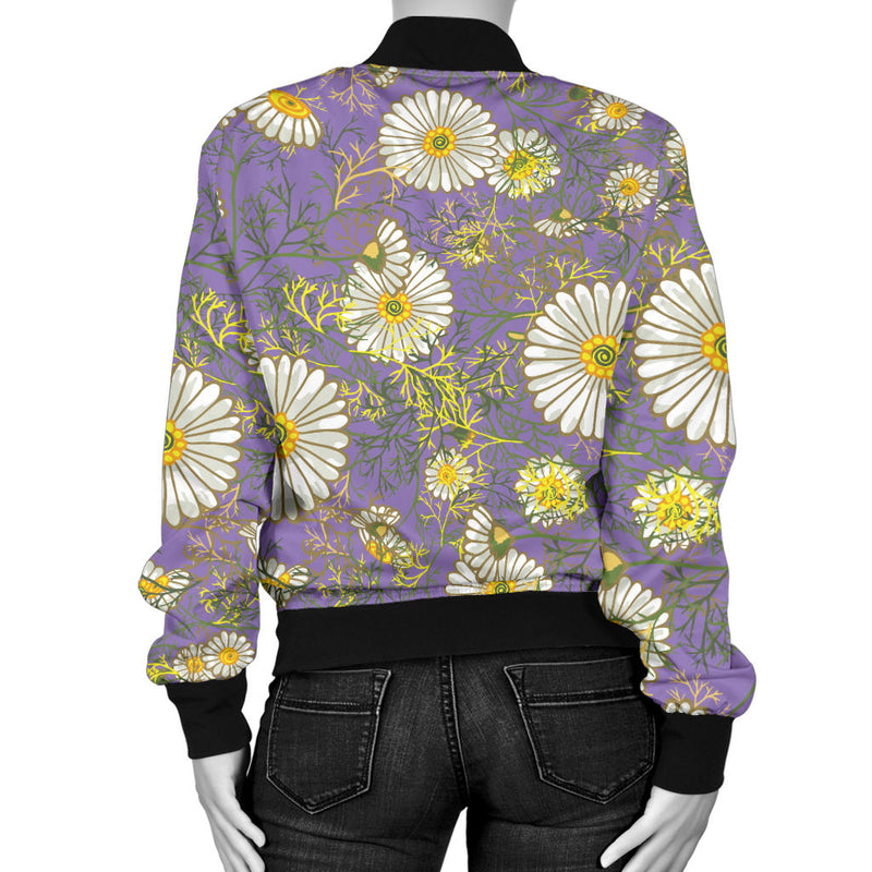 Daisy Pattern Print Design DS011 Women Bomber Jacket