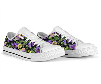 Lisianthus Pattern Print Design LT02 White Bottom Low Top Shoes