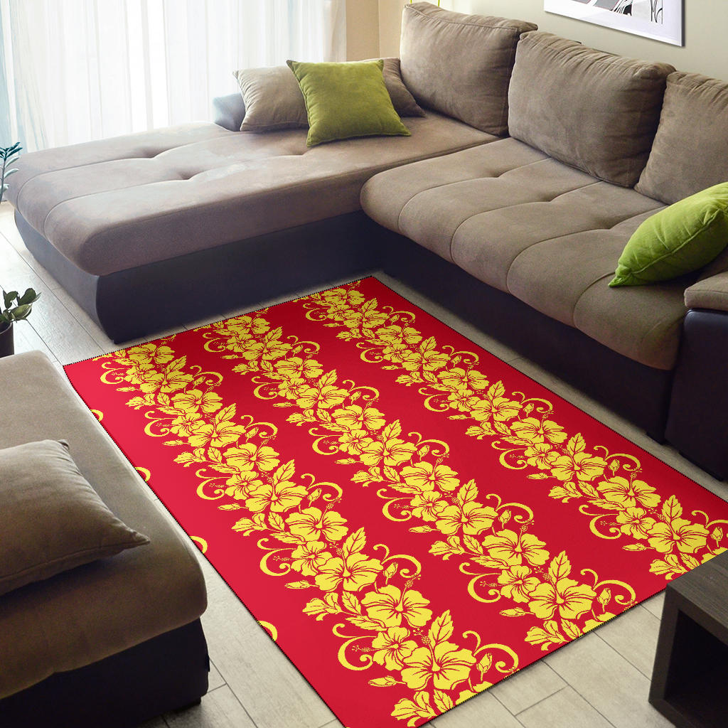 Orange Hibiscus Pattern Print Design HB018 Area Rugs