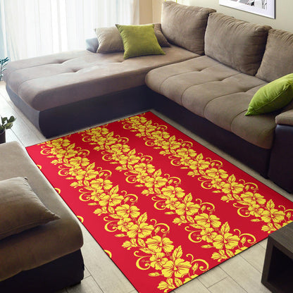 Orange Hibiscus Pattern Print Design HB018 Area Rugs