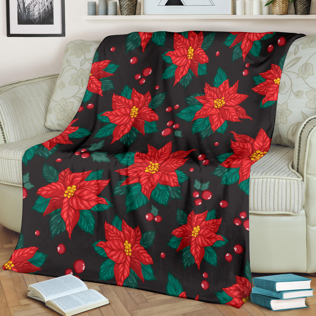 Poinsettia Pattern Print Design POT07 Fleece Blanket