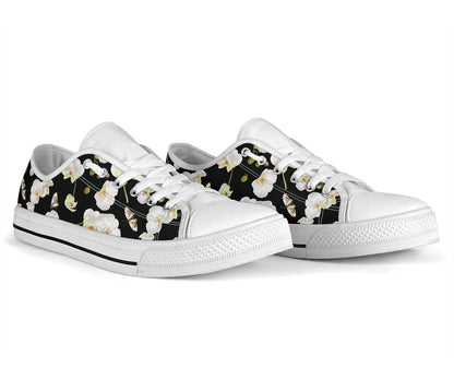 Orchid White Pattern Print Design OR011 White Bottom Low Top Shoes