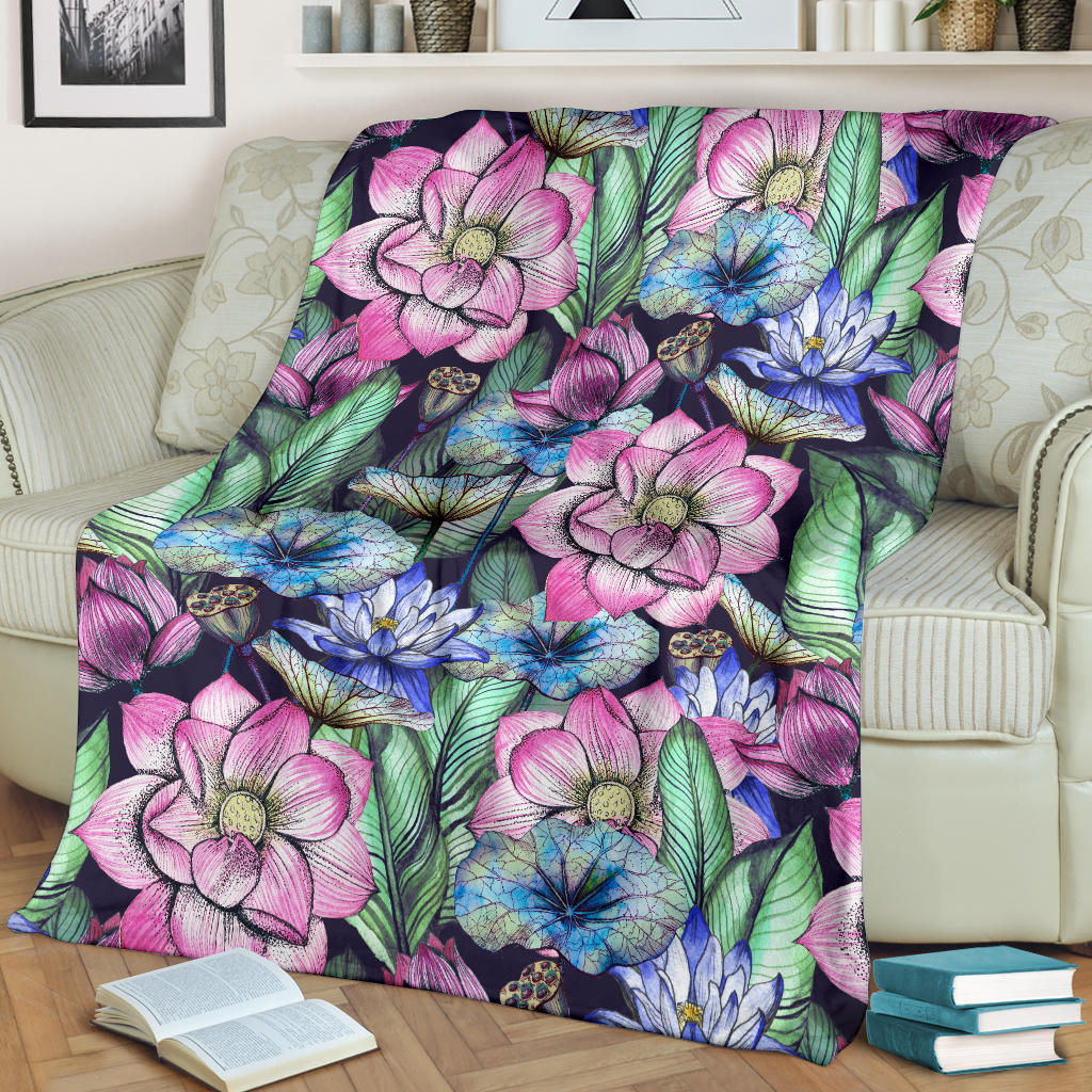 Water Lily Pattern Print Design WL07 Fleece Blanket