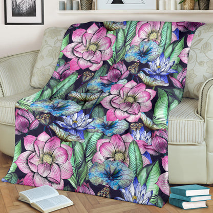 Water Lily Pattern Print Design WL07 Fleece Blanket