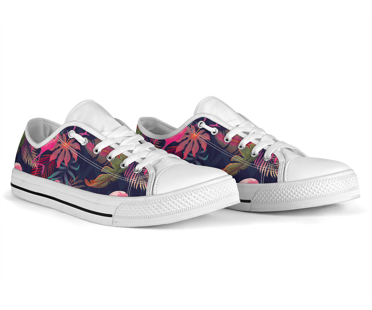 Flamingo Tropical Pattern White Bottom Low Top Shoes