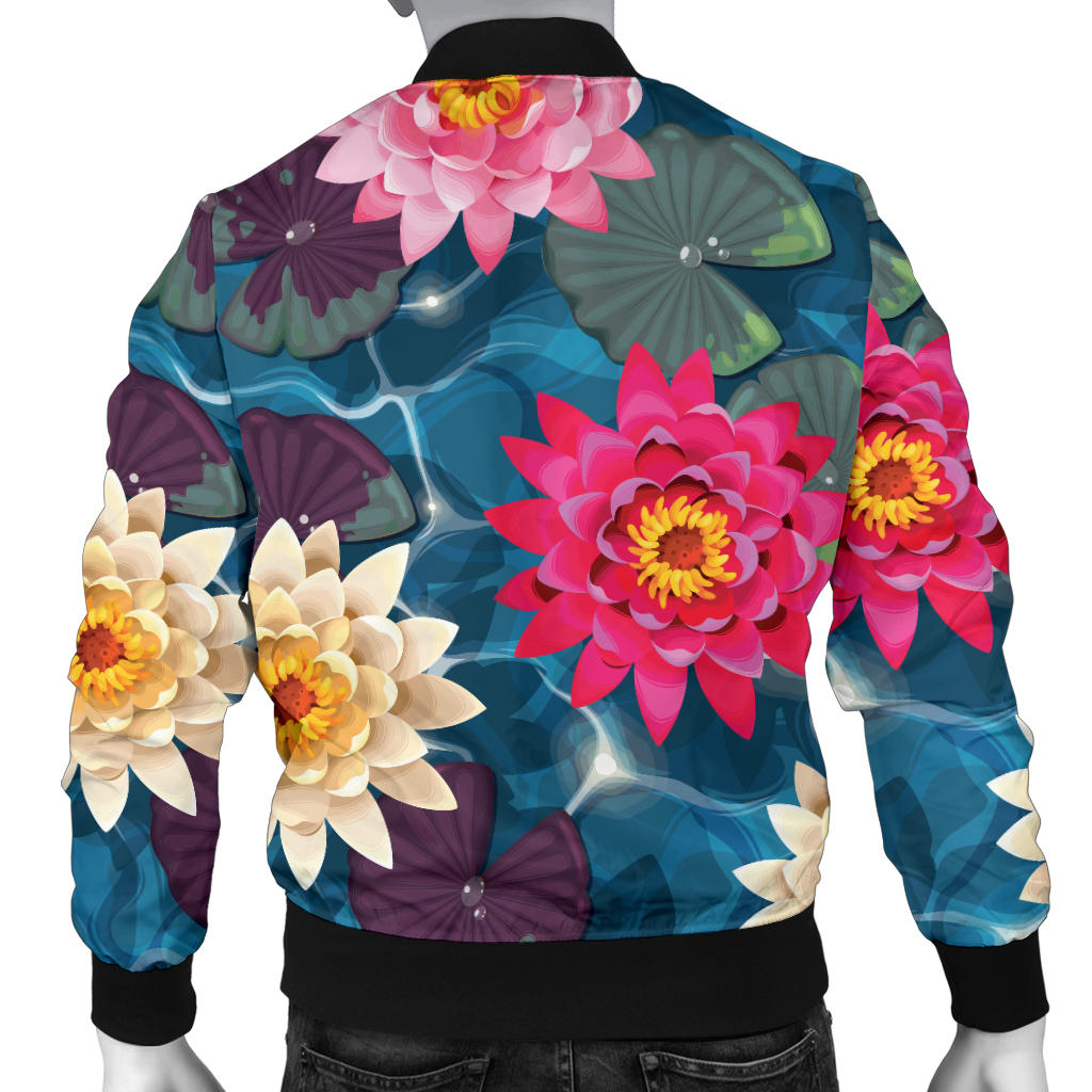 Water Lily Pattern Print Design WL05 Men Bomber Jacket