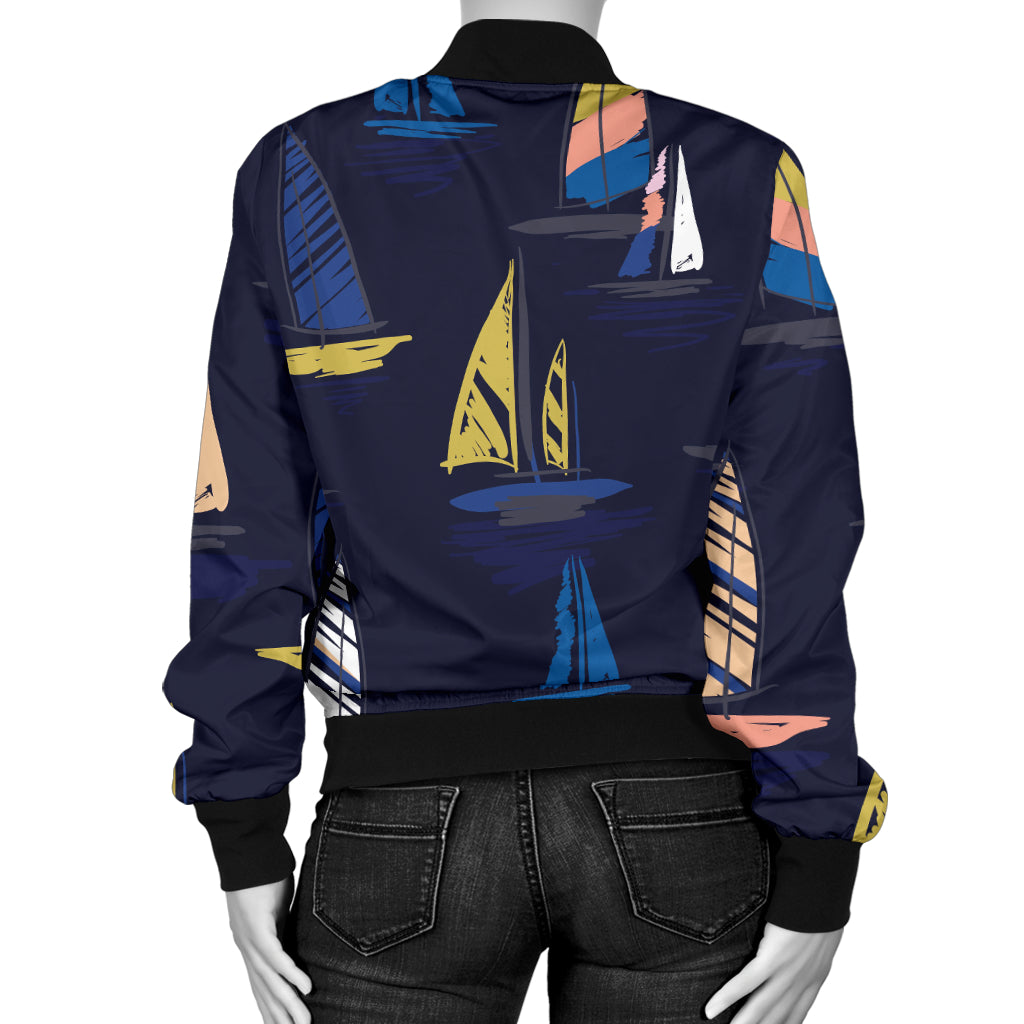 Sailing Ships Pattern Print Design A03 Women's Bomber Jacket