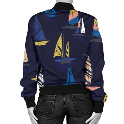 Sailing Ships Pattern Print Design A03 Women's Bomber Jacket