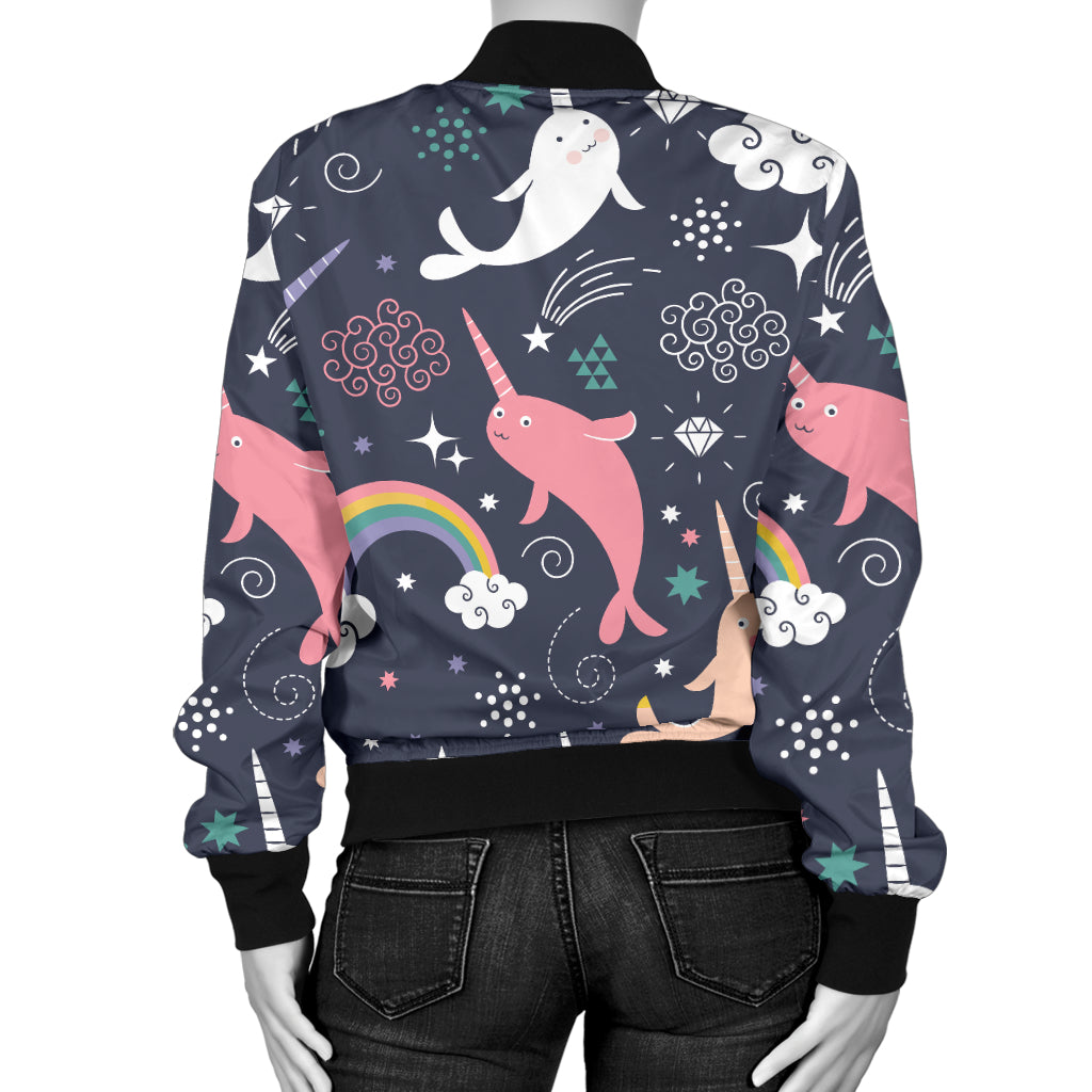 Narwhal Pattern Print Design 01 Women's Bomber Jacket