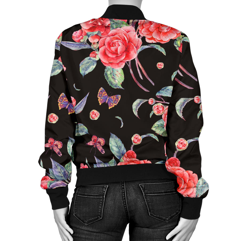 Camellia Pattern Print Design CM03 Women Bomber Jacket