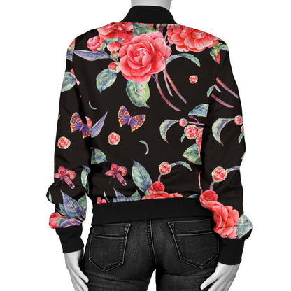 Camellia Pattern Print Design CM03 Women Bomber Jacket