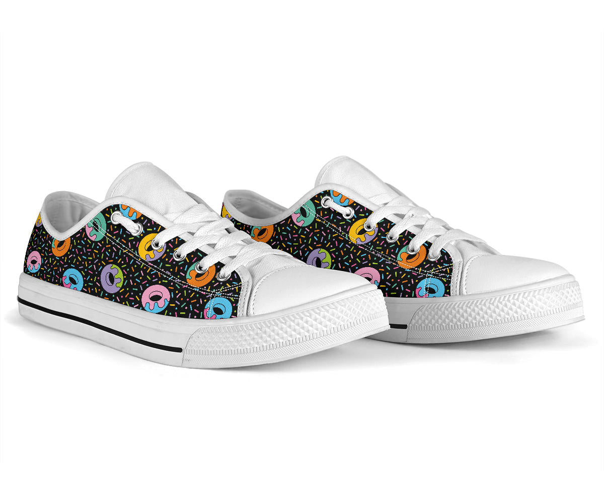 Donut Pattern Print Design DN012 White Bottom Low Top Shoes